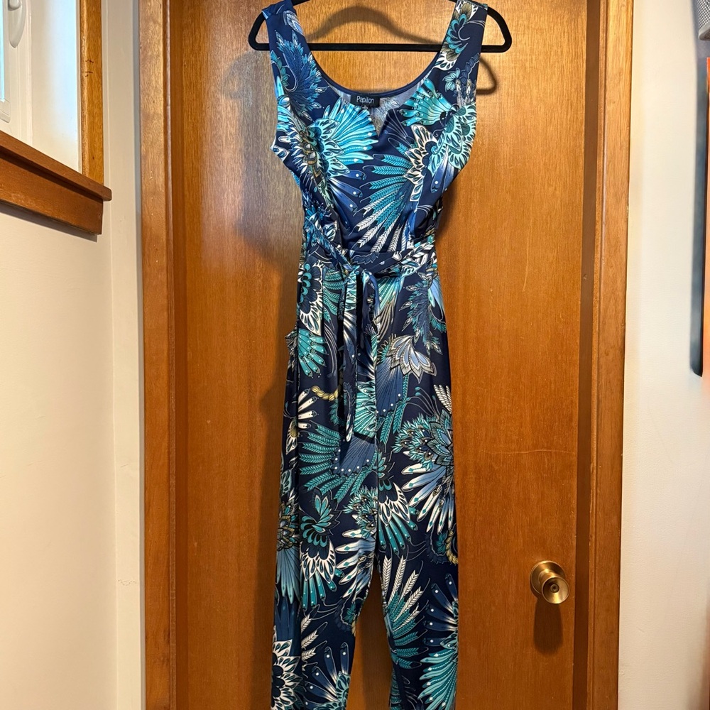 Papillon Blanc Blue and Green Tropical Jumpsuit